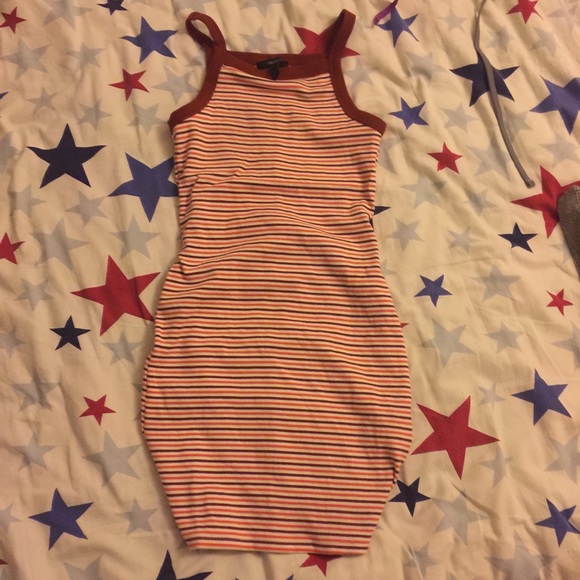 Red&Brown tones striped BodyCon Dress - Picture 3 of 4